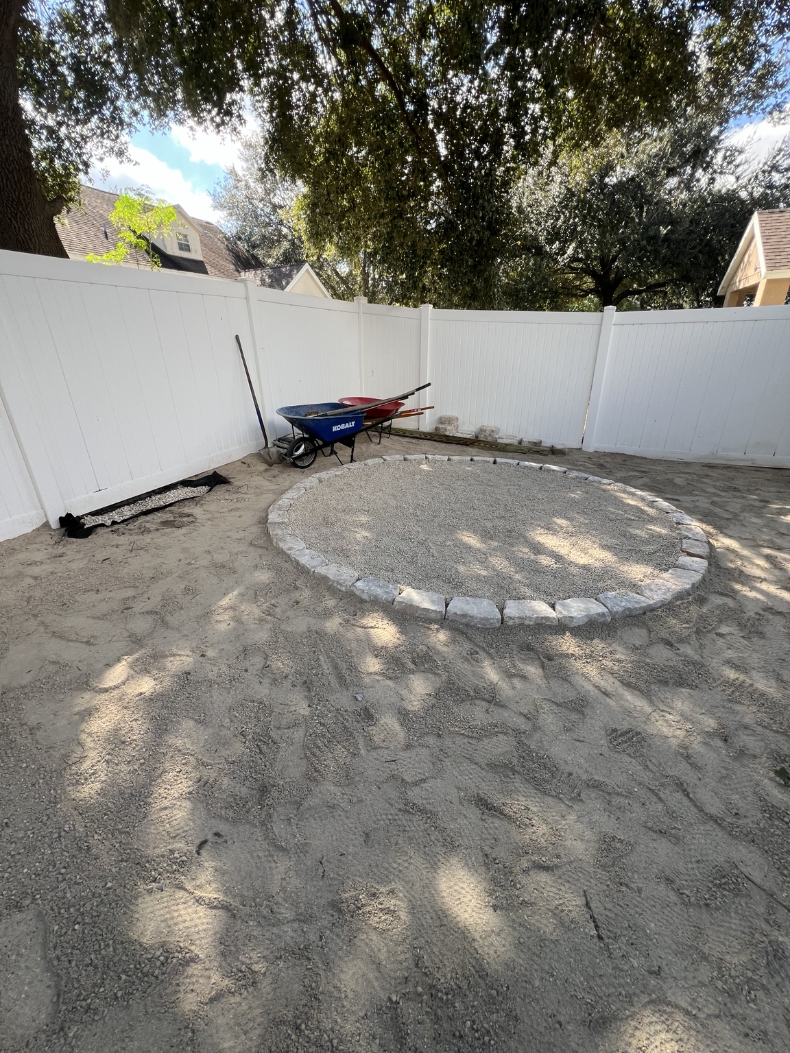 Prepared backyard soil and curved tree border
